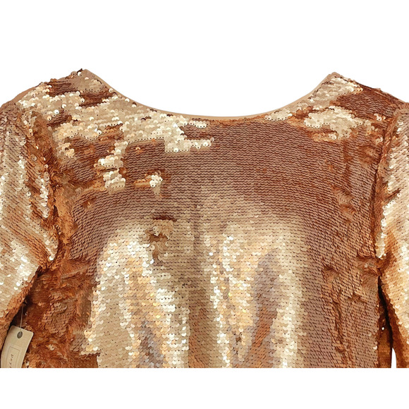 Peyton & Parker XL Rose Gold Sequin Top Keyhole Tie Back Short Sleeve Lined New - Picture 4 of 11